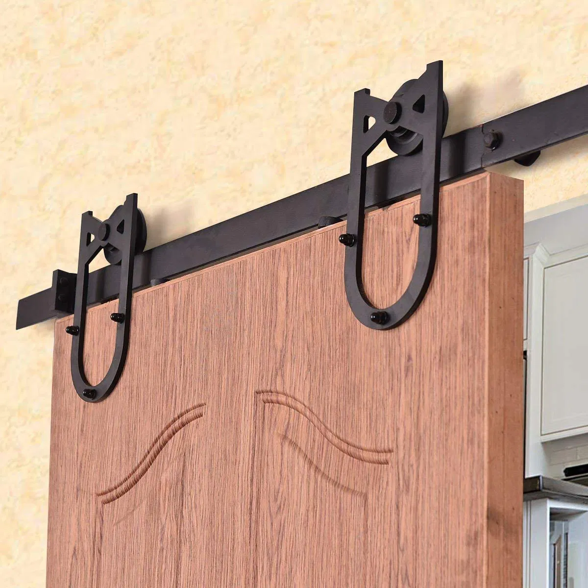 Heavy-Duty Rail for Sliding Barn Door Carbon Steel Single Rail J-Shape Hangers for Super Smooth and Quiet Opening