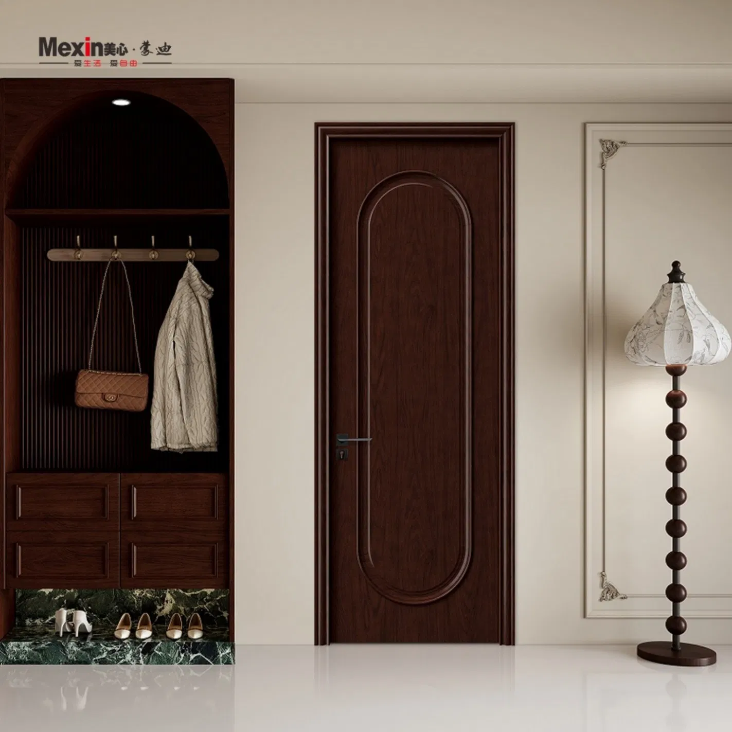 Mexin Factory Custom Security Entrance Door with Multi-Point Lock Heavy-Duty Wooden PVC WPC Interior Door for Bathroom Door