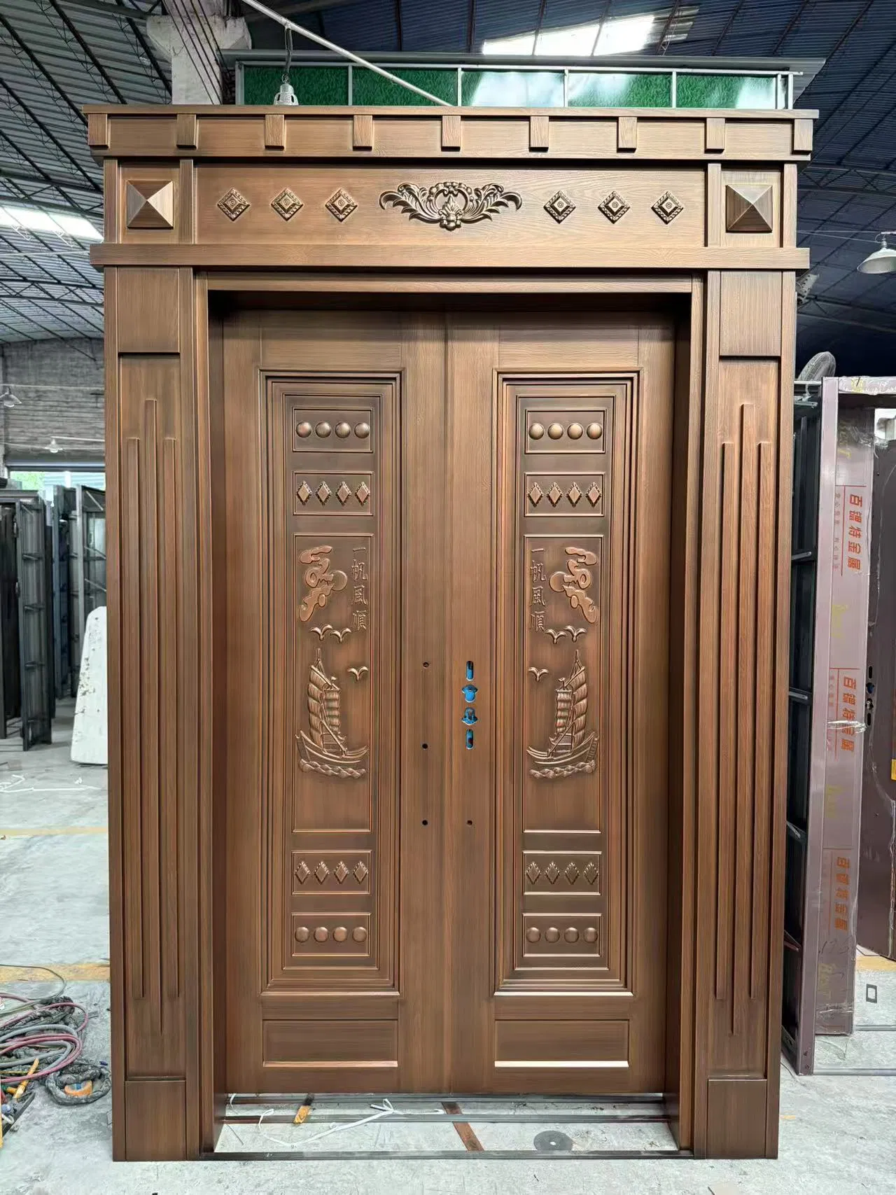 Luxurious Copper Finish Aluminum Double Door Gate with Intricate Embossing
