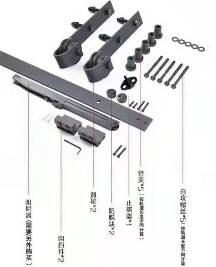 Wholesale Carbon Steel Concealed Rolling Wood Barn Door Sliding Hardware Rail Track System Fitting Hardware Kit Barn Door S
