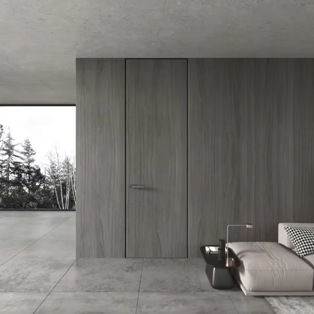 Modern Aluminum Wooden Flush Frameless Interior Bedroom Door with Hidden Frame