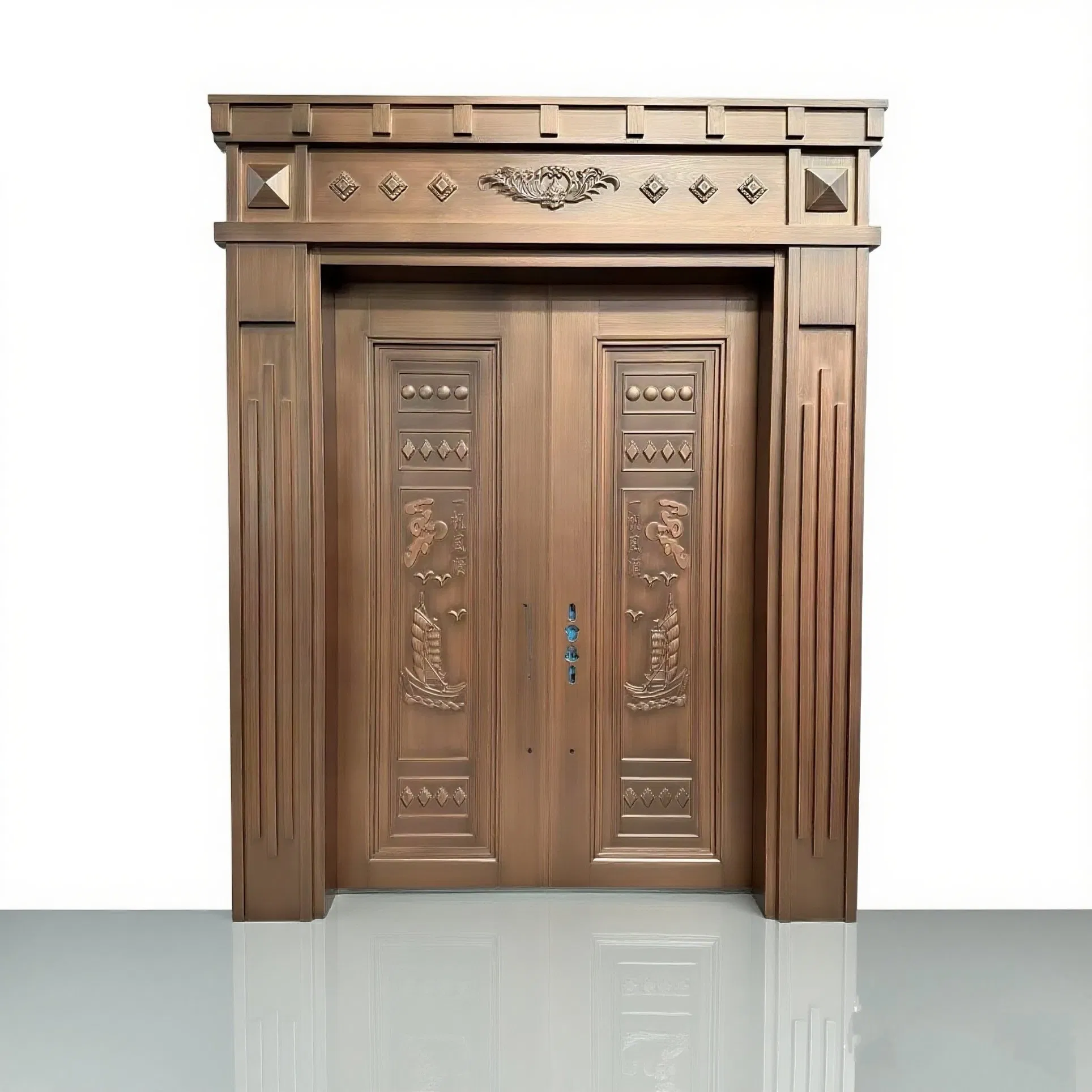 Luxurious Copper Finish Aluminum Double Door Gate with Intricate Embossing