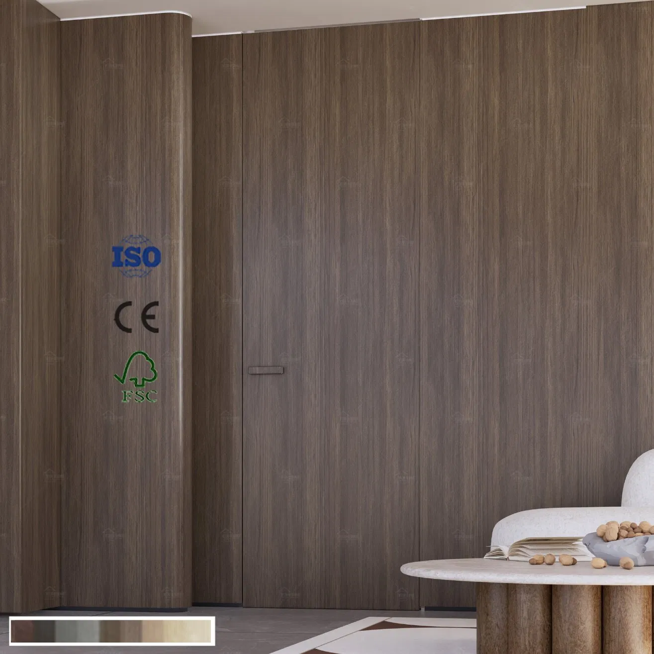 Italian Standard Commercial Wooden Flush Panel Solid Inside Room Invisible Frame Hidden Door for Home