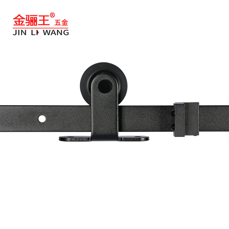 Heavy Duty Carbon Steel Frameless Sliding Barn Door Rail Black Hardware Kit Single Door Roller