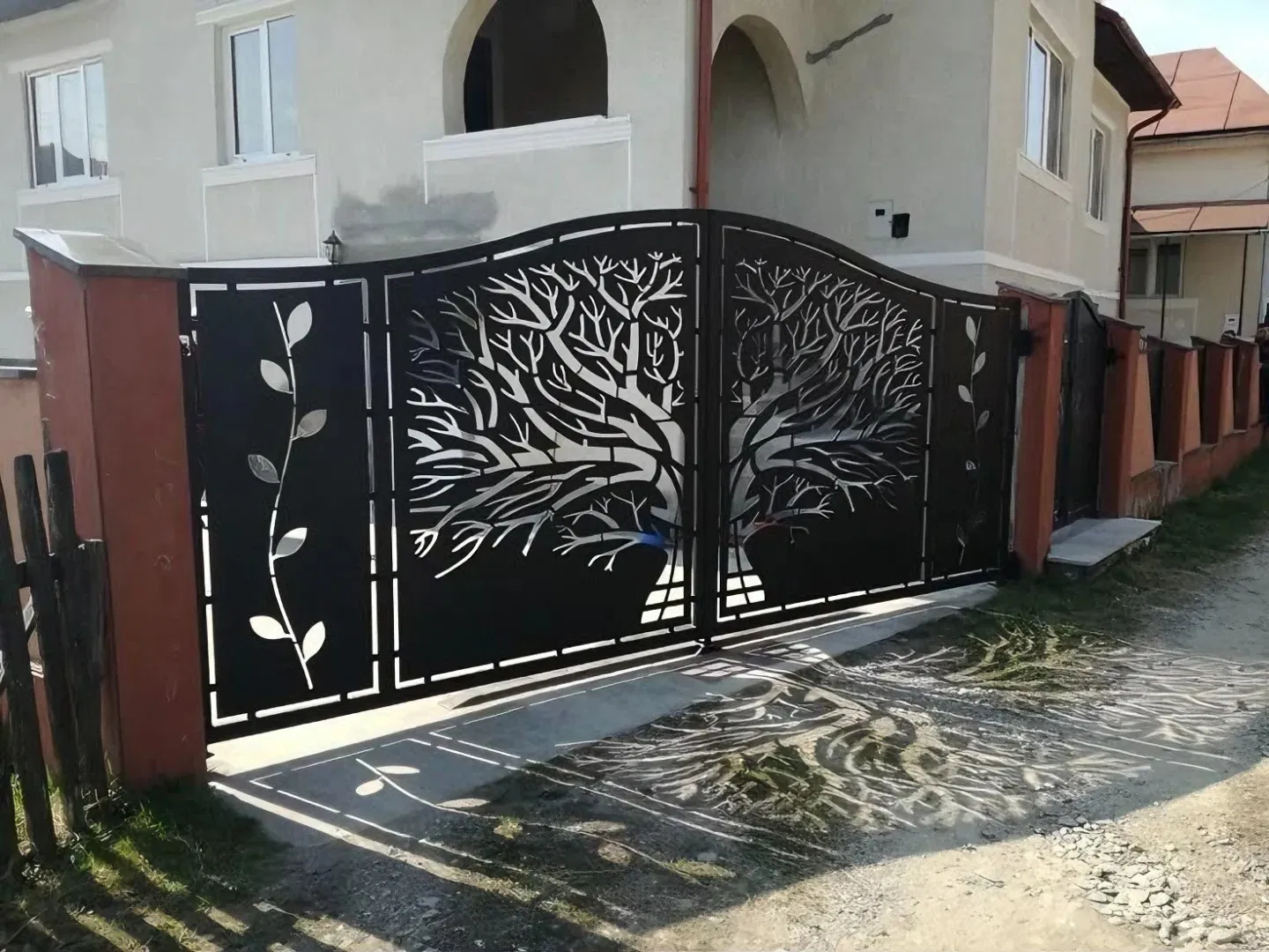 Manufacturers Wrought Iron Driveway Gate Villa Swing Gates Special Design Metal Fence Gate System for Safety Steel Fence Gates