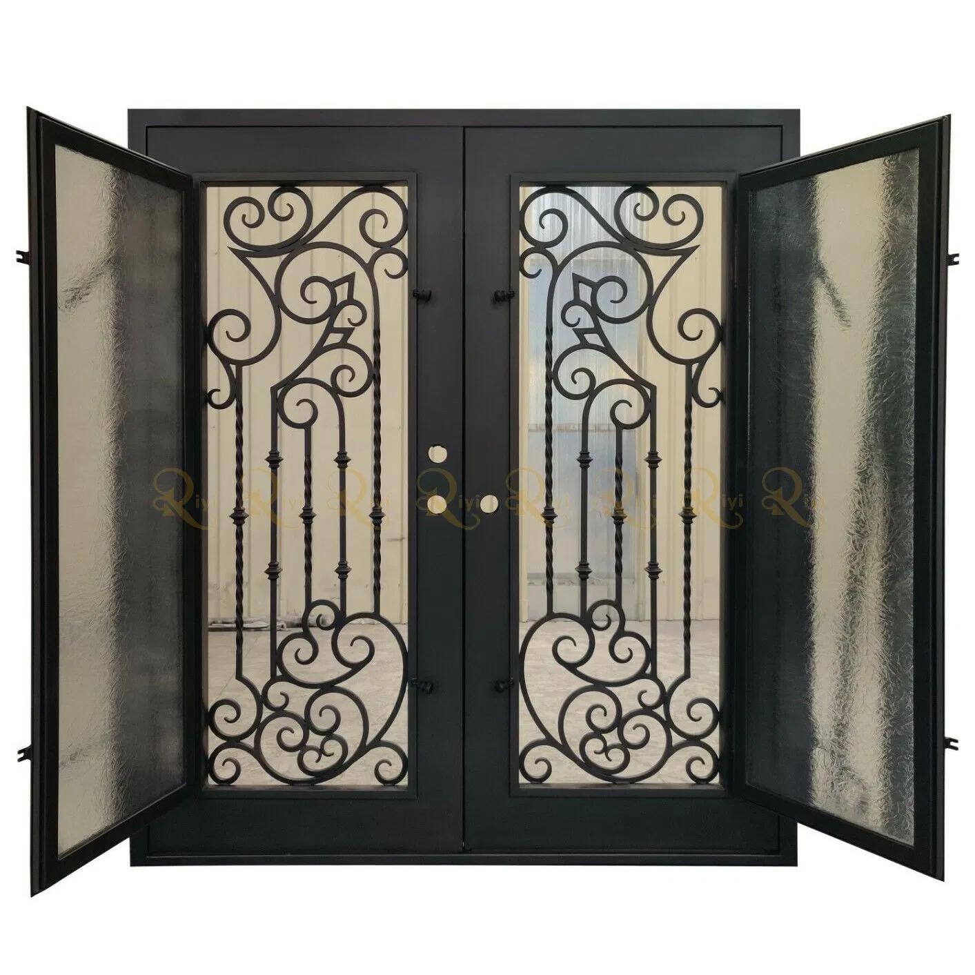 Hurricane Rated Impact Resistant Free Swing Double Front Iron Door
