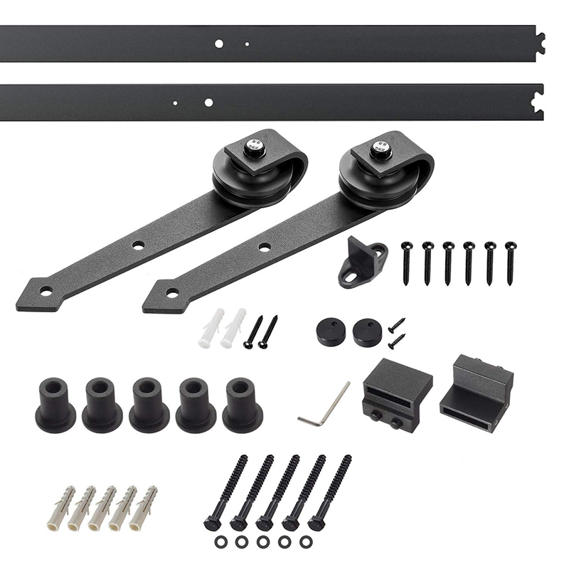 Black Steel Hardware Track for Double Wooden Doors Closet Kitchen Kit Low Ceiling Sliding Barn Door Rail