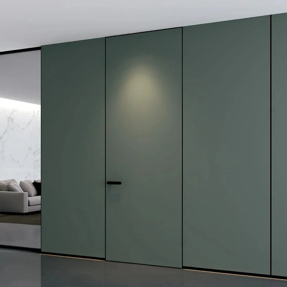 Minimally Luxurious Safety Hidden Aluminum Frame PVC and Paint Finishing Integrate with The Wall Wooden Interior Flush Door with Silent Door Lock