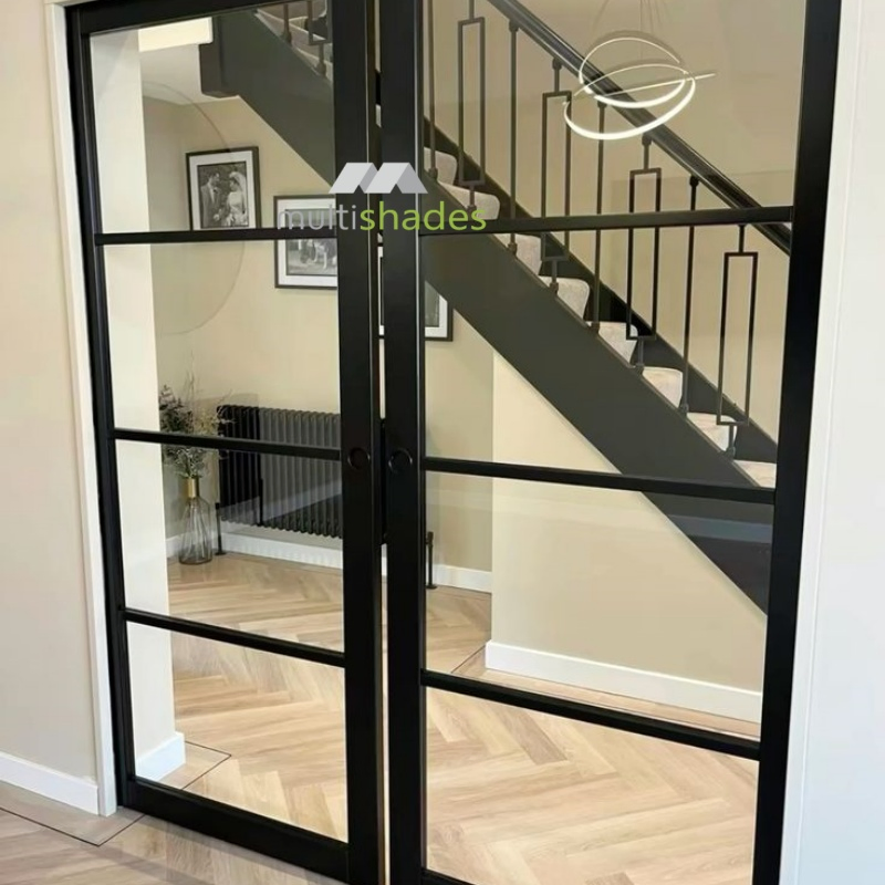 Modern Aluminum Glass Interior Door for Stylish Villas Elegant Slim Frame French Swing Steel Door with Aluminum Alloy with Top Brand Hardware