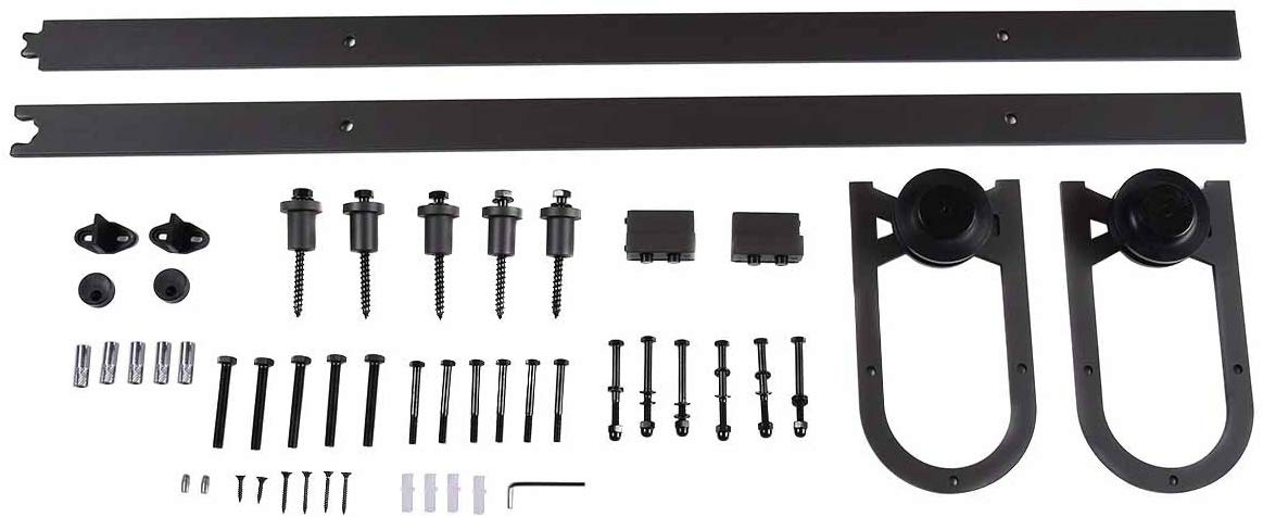 Heavy-Duty Rail for Sliding Barn Door Carbon Steel Single Rail J-Shape Hangers for Super Smooth and Quiet Opening