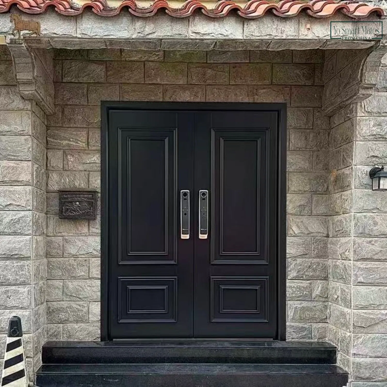 Dark Brown Vintage European Style Double Carved Wood Door Ornate Design for Luxury Mansion and Estate Entryway Customizable Pattern