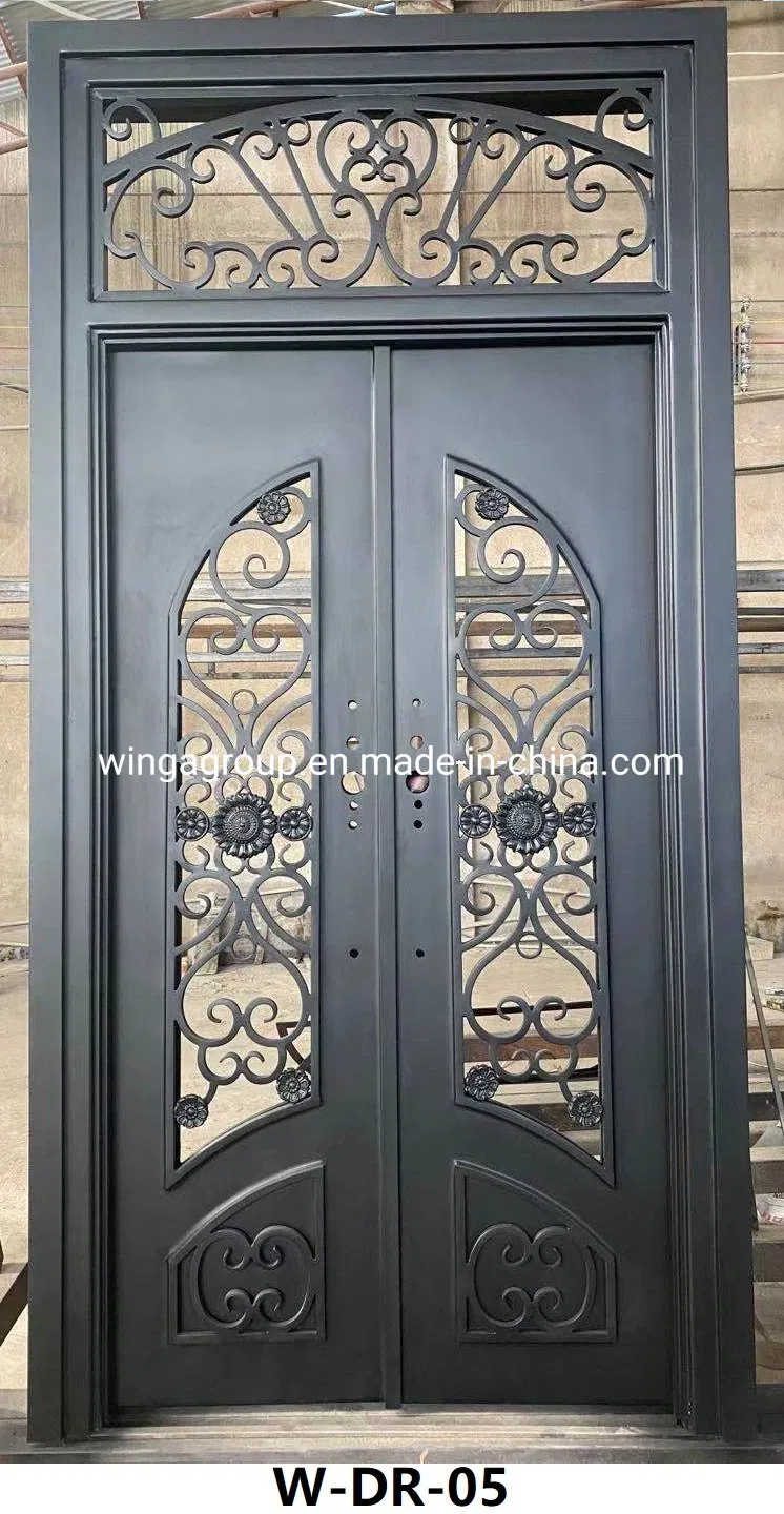 Top with Window Customized Main Entry Front Single Double Size Wrought Iron Security Metail Steel Front Door