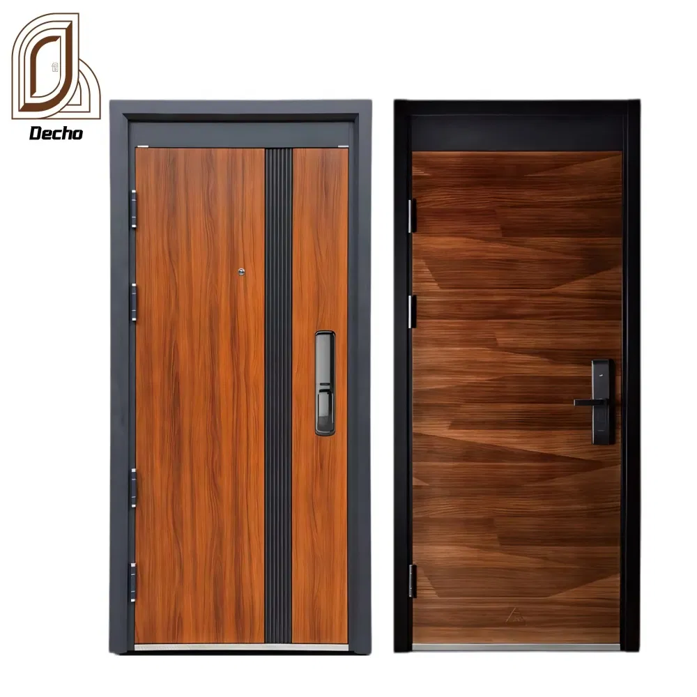 Professional Manufacture Solid Metal Steel Security Entrance Wooden Grain Door with Multi-Point Lock