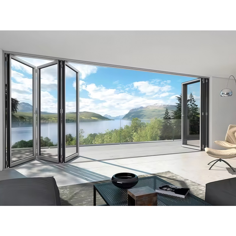 Aluminium Slim Frame Soundproof Insulated Glass Aluminum Folding Door for Living Room &amp; Patio