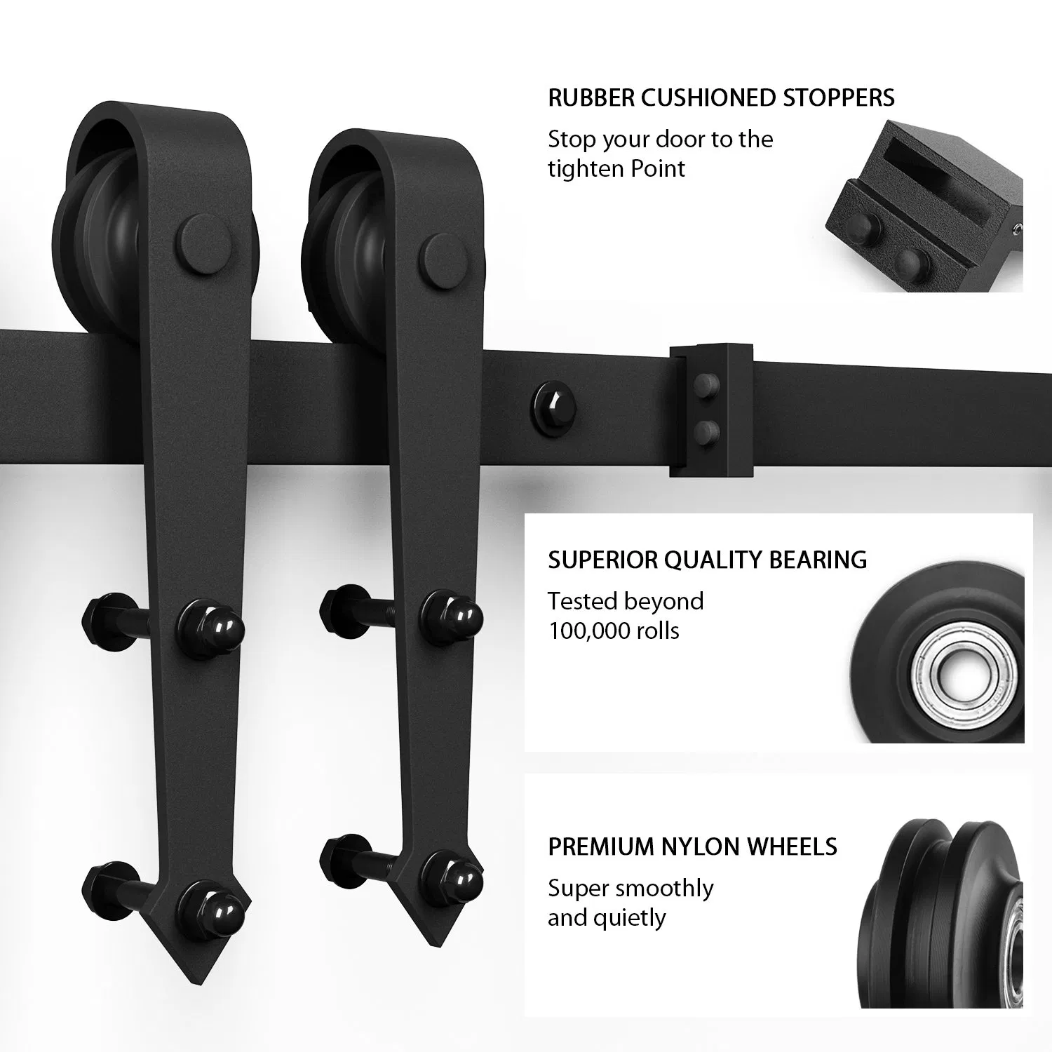 Black Steel Hardware Track for Double Wooden Doors Closet Kitchen Kit Low Ceiling Sliding Barn Door Rail