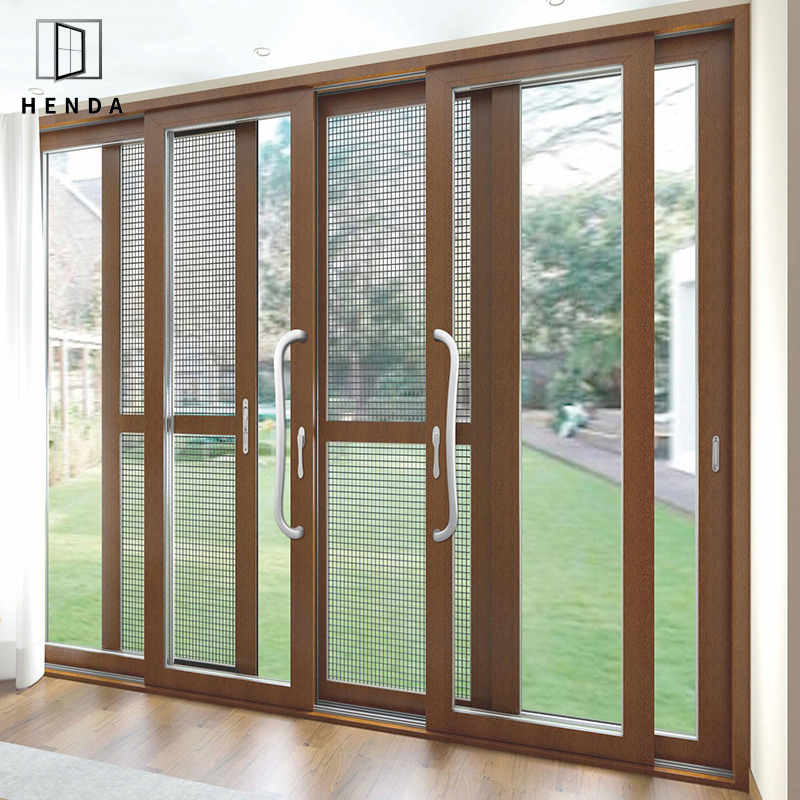 Anti Theft Aluminium Grill Double Front Doors Multi Track with Modern Fire Rated Glazed Aluminum Door Sliding Door