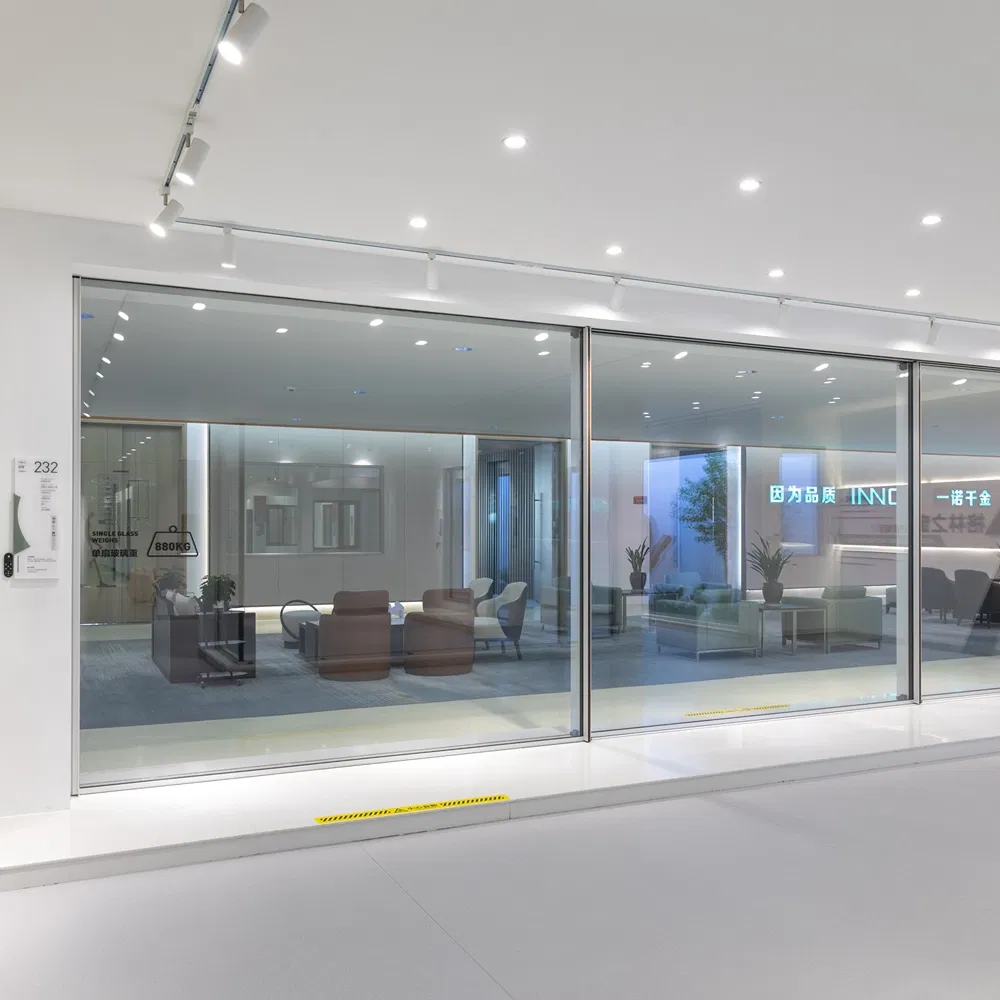 Narrow Slim Frame Aluminium Sliding Accordion Panoramic Doors with Double Glass