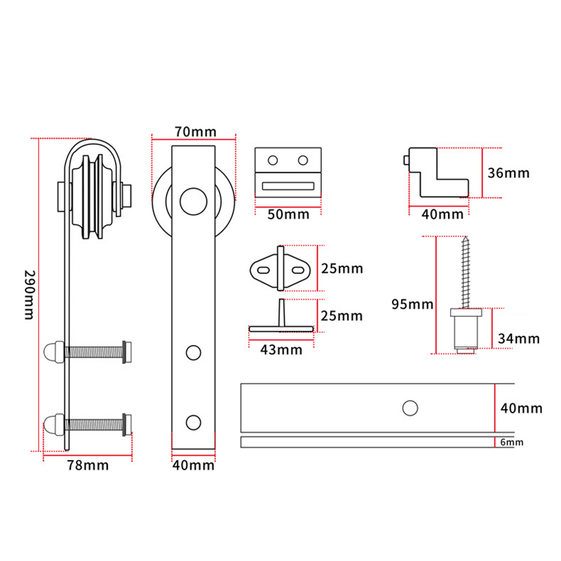 Heavy Duty Sliding Barn Door Roller with Nylon Wheel Carbon Steel Rail