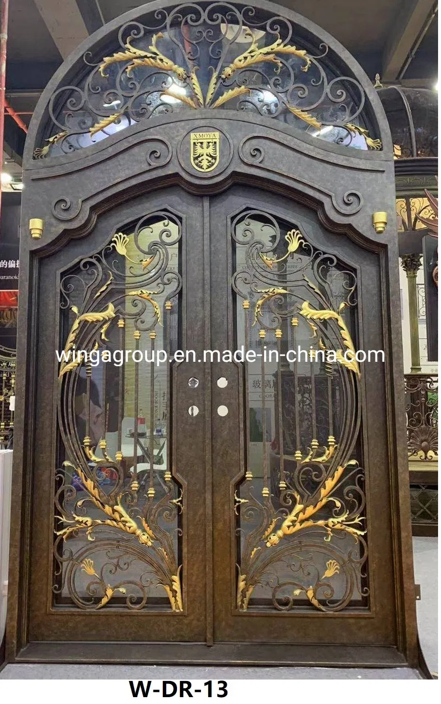 Top with Window Customized Main Entry Front Single Double Size Wrought Iron Security Metail Steel Front Door