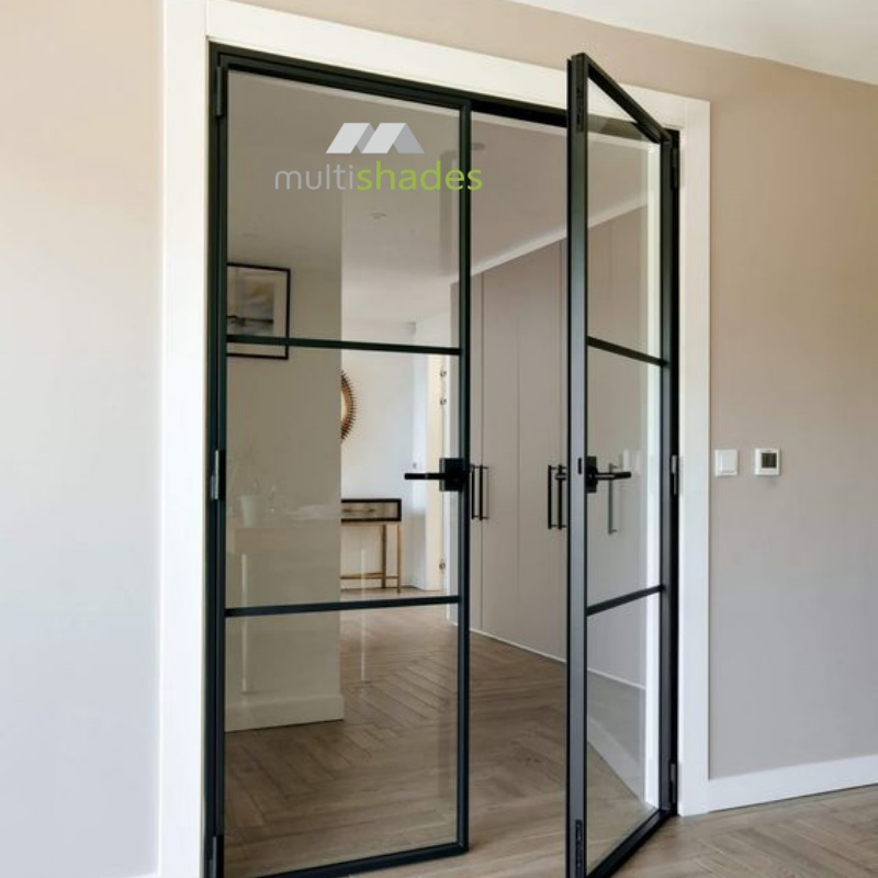 Modern Aluminum Glass Interior Door for Stylish Villas Elegant Slim Frame French Swing Steel Door with Aluminum Alloy with Top Brand Hardware
