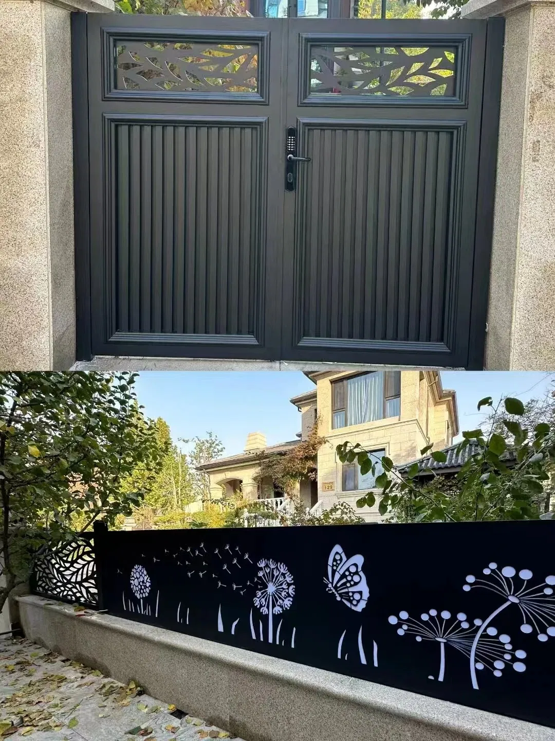 Manufacturers Wrought Iron Driveway Gate Villa Swing Gates Special Design Metal Fence Gate System for Safety Steel Fence Gates