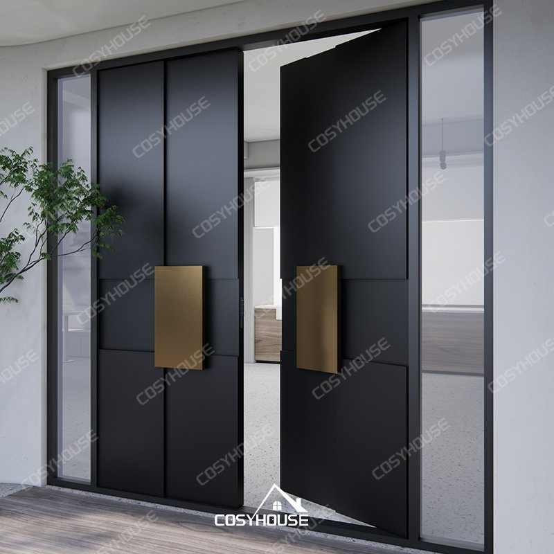 Double Leaf Thermal Break Entry Door with Glass Sidelights for Mansion and High-Rise Projects