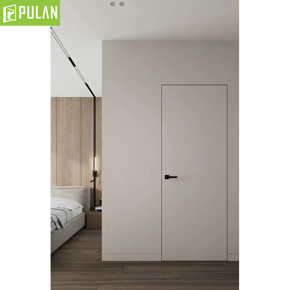 Modern Customized Design Interior Aluminum Frame MDF Door Skin Wooden Flush Invisible Door with Hidden Hinge for Apartment