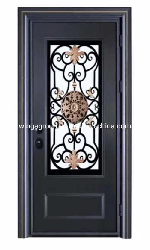 Good Quality Half Glass with Wrought Iron Flower Security Exterior Metal Steel Screen Door with Lock and Handle