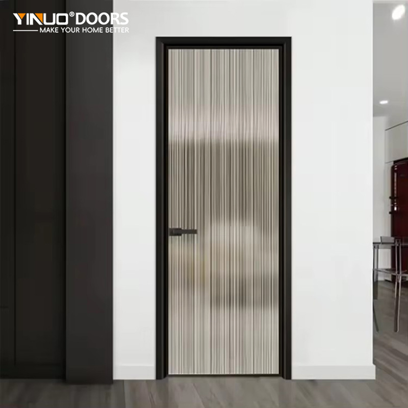 Narrow Frame Aluminum Bathroom Door Frosted Glass Side Open Design Moisture-Proof Bulk Orders