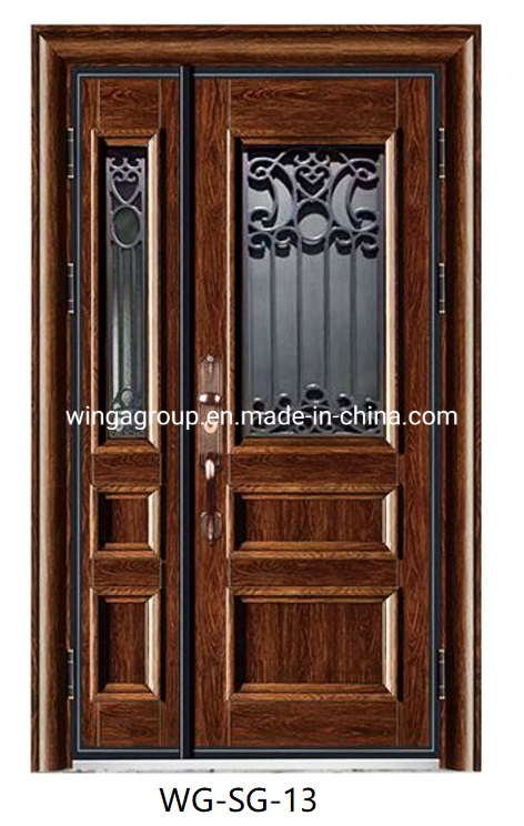 Wood Color Stee Glass Security Entry Gate Double Single Front Luxury Residential Entry Doors Black Security Front Door Iron Wrought with Shipping Prices