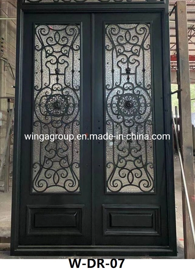 Good Quality Half Glass with Wrought Iron Flower Security Exterior Metal Steel Screen Door with Lock and Handle