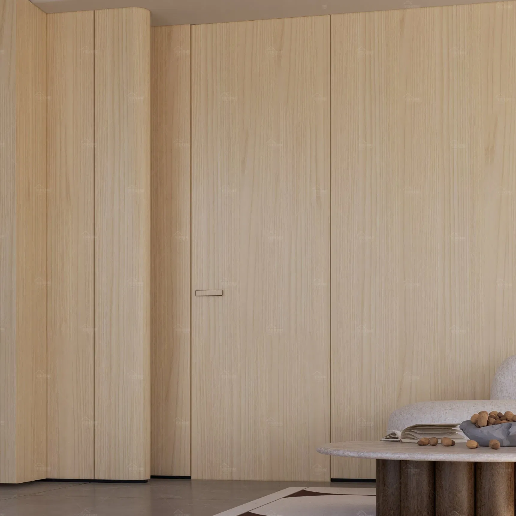 Italian Standard Commercial Wooden Flush Panel Solid Inside Room Invisible Frame Hidden Door for Home