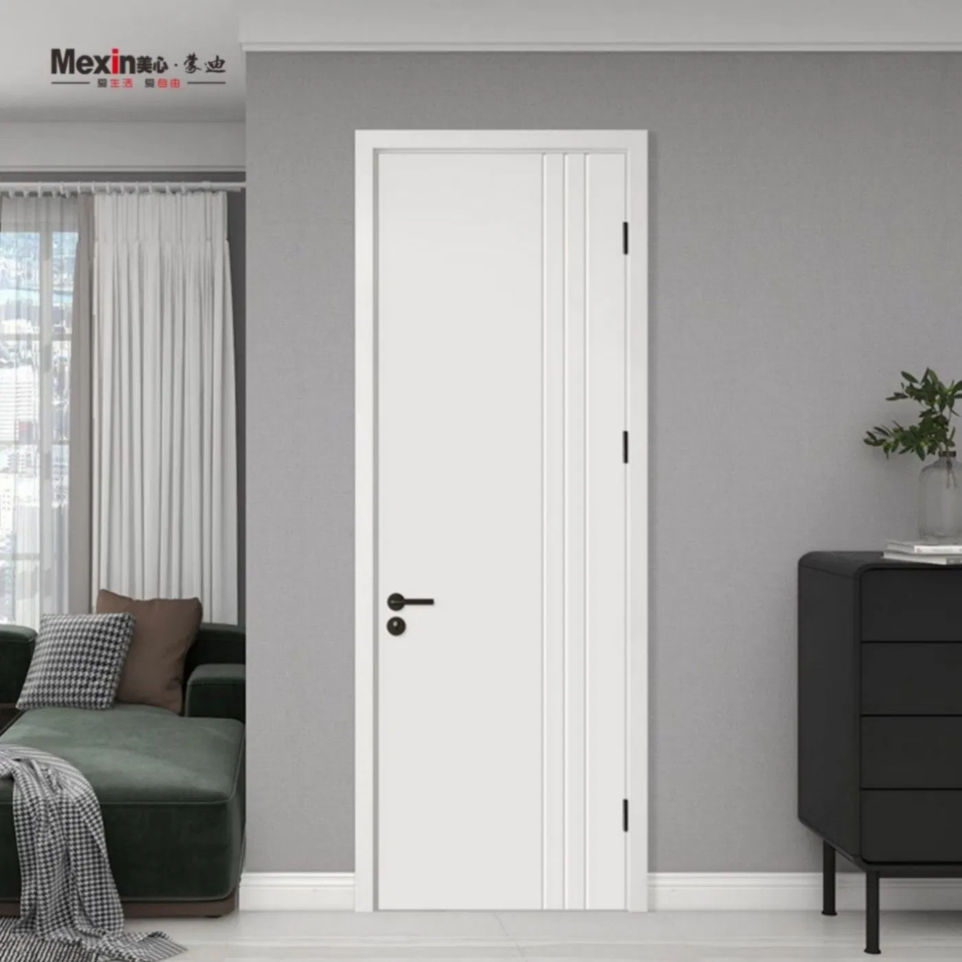 Mexin Factory Custom Security Entrance Door with Multi-Point Lock Heavy-Duty Wooden PVC WPC Interior Door for Bathroom Door