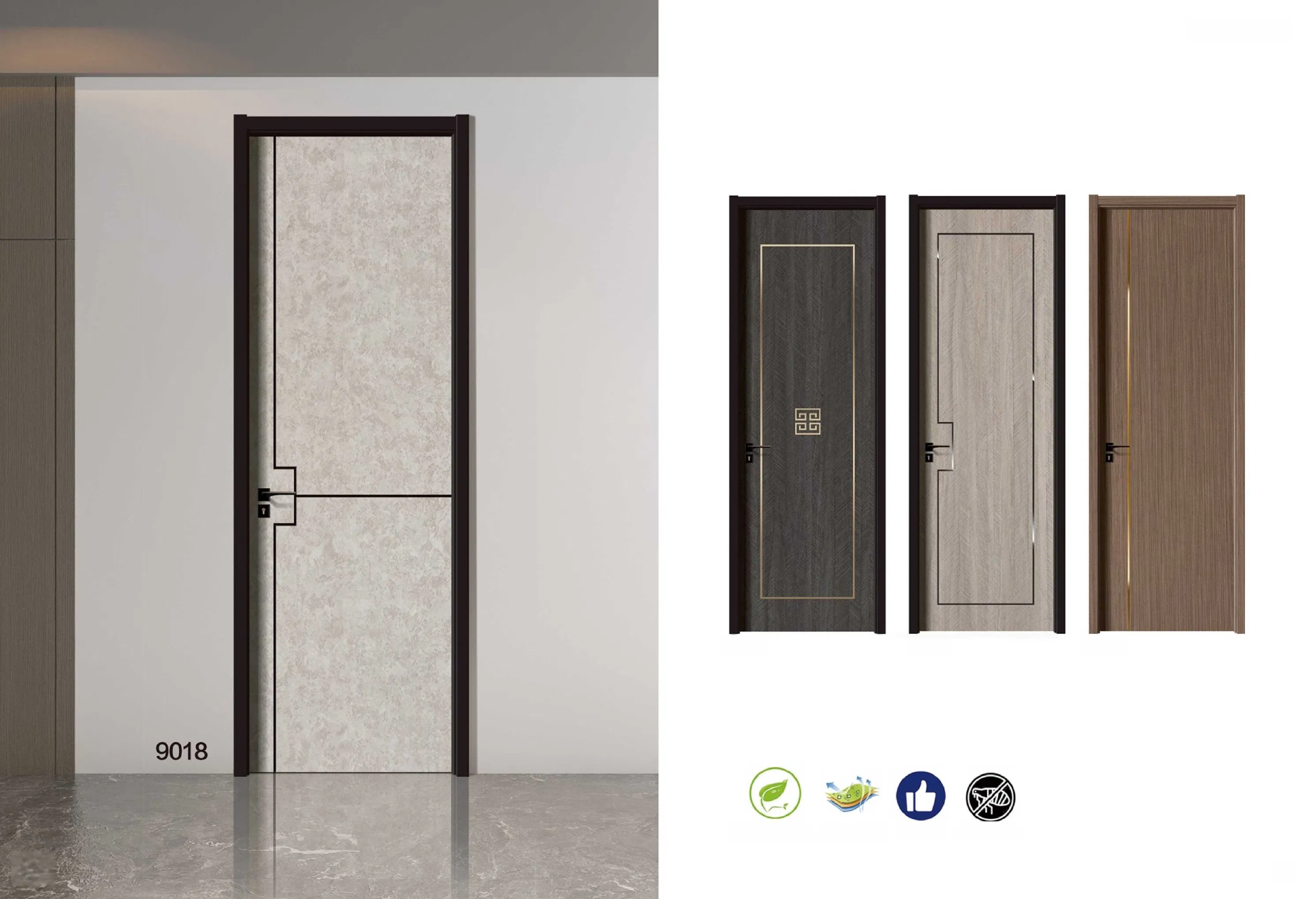 Winstar Customized Manufacturer WPC Wood Plastic Door Moisture Moth-Proof for Dormitory Classroom School Environmentally Friendly Interior Bathroom Hotel PVC