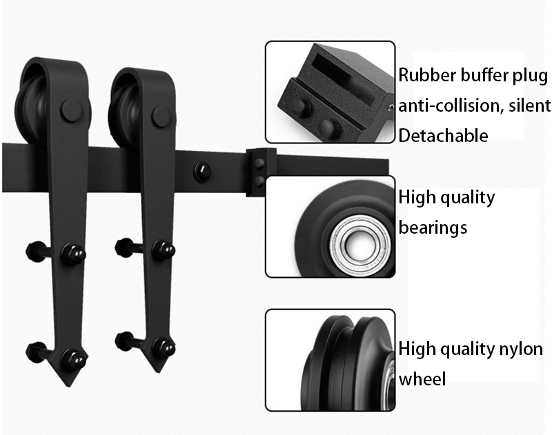 Heavy Duty Wall Mount Bracket Fit Double Wooden Doors Metal Bi-Folding Hanging Roller Sliding Barn Door Slide Guige Rail Track Hardware Kit System