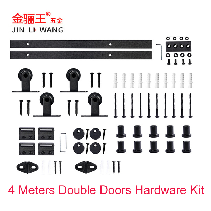 Heavy Duty Carbon Steel Frameless Sliding Barn Door Rail Black Hardware Kit Single Door Roller