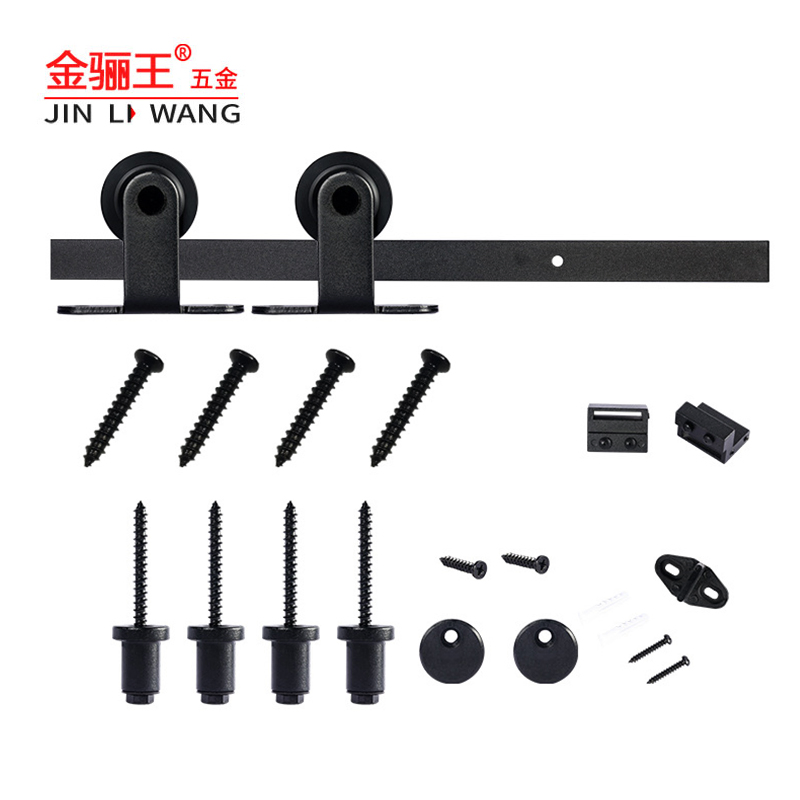 Heavy Duty Carbon Steel Frameless Sliding Barn Door Rail Black Hardware Kit Single Door Roller