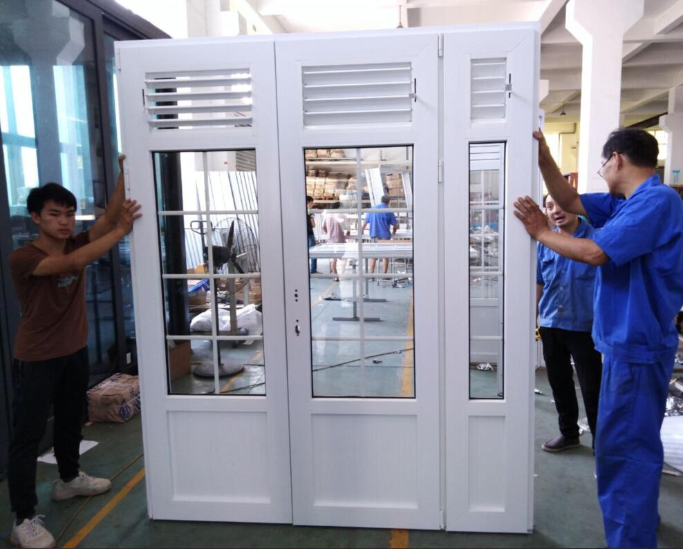 High Quality Hurricane Impact Water Proof UPVC Vinyl Casement Glass Door with Adjustable Vertilation Louver