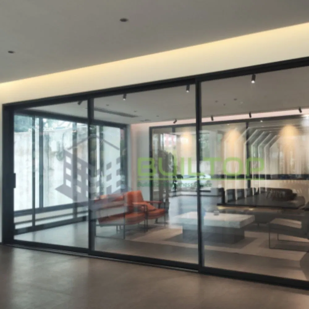 Aluminum Three Tracks Narrow Sliding Glass Doors Slim Frame Sliding Door