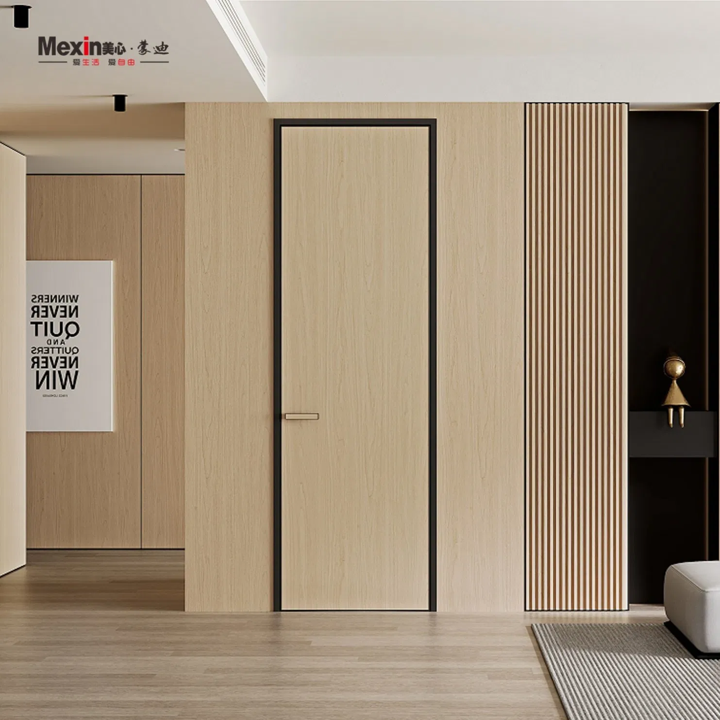 Mexin Soundproof Hotel Room Door Acoustic Wooden PVC Wood Composite Interior WPC Door Noise-Reducing Commercial
