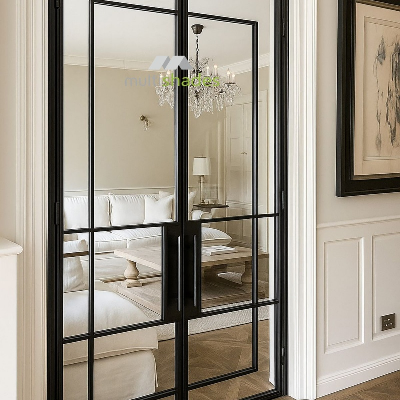 Modern Aluminum Glass Interior Door for Stylish Villas Elegant Slim Frame French Swing Steel Door with Aluminum Alloy with Top Brand Hardware