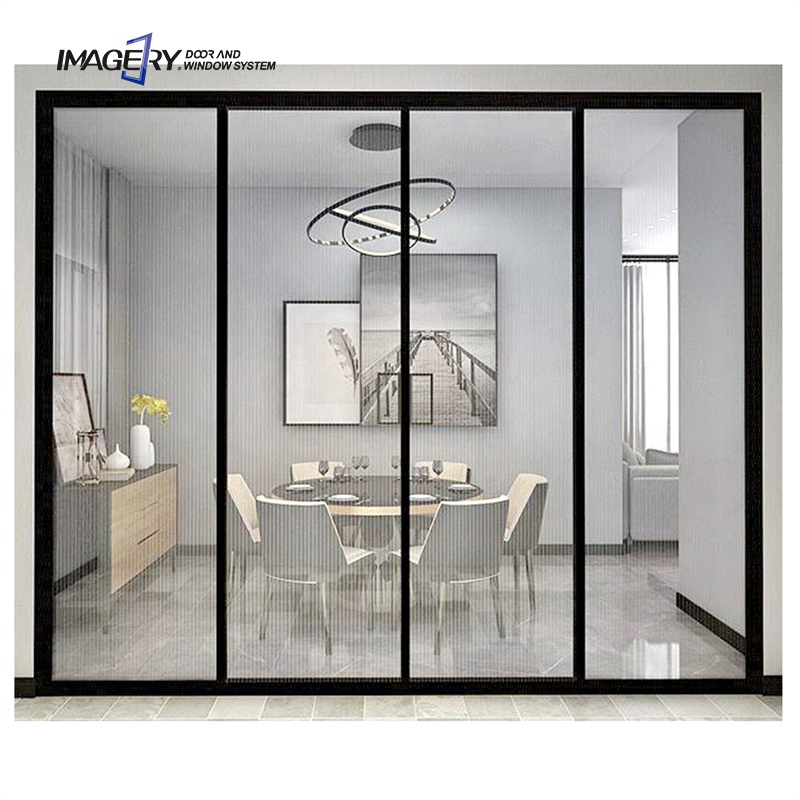 Interior Narrow Slim Frame Balcony Soundproof 4 Panel Aluminum Slide Glass Doors