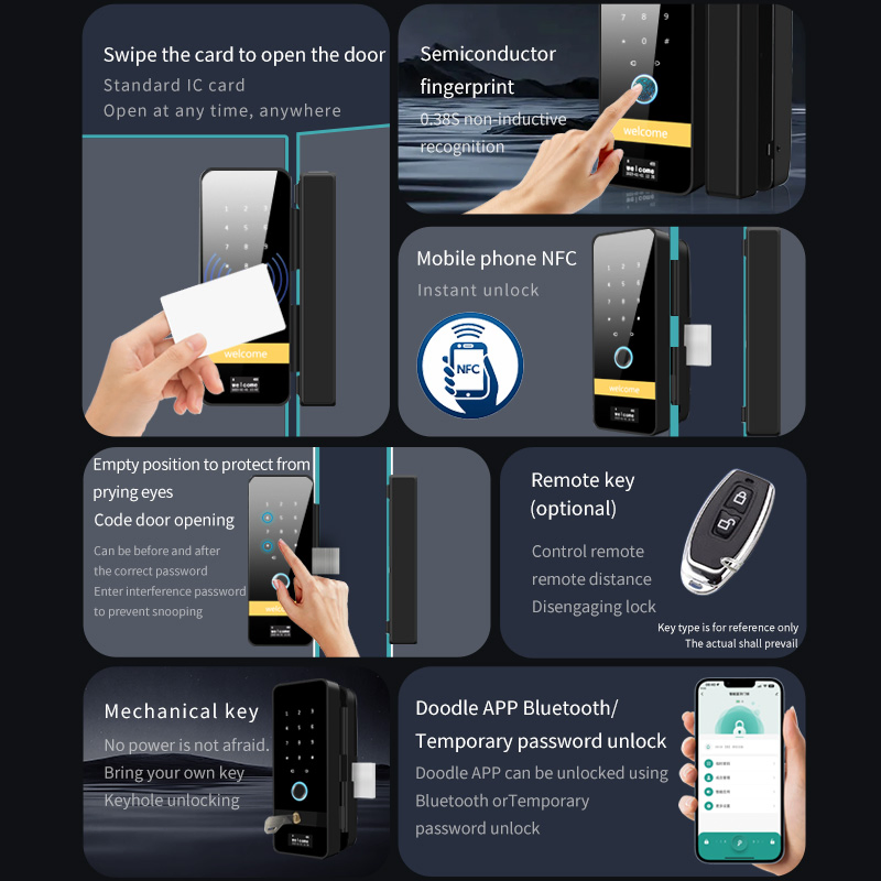 Wholesale Price Multi-Point Security Finger Print Smart Lock for Frameless Glass Sliding Doors Door Lock