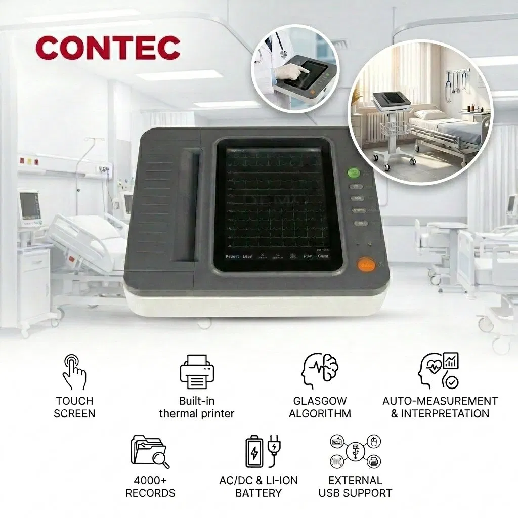 Dispositivo de electrocardiograma Contec Mdr CE 12-Lead con pantalla táctil de 10.1 pulgadas para hospital