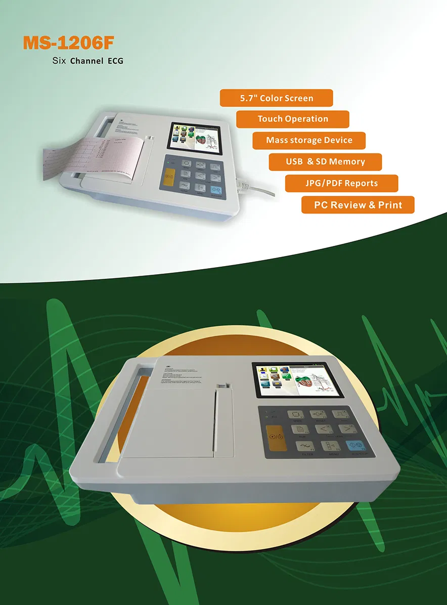 Máquina de ECG portátil de seis canales digitales