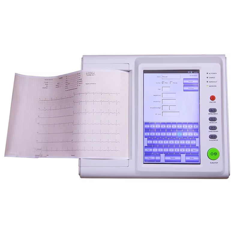 Portable 12 Lead Electric ECG Machine Touch Screen Digital Electrocardiograph Auto Interpretation Thermal Printer Hospital