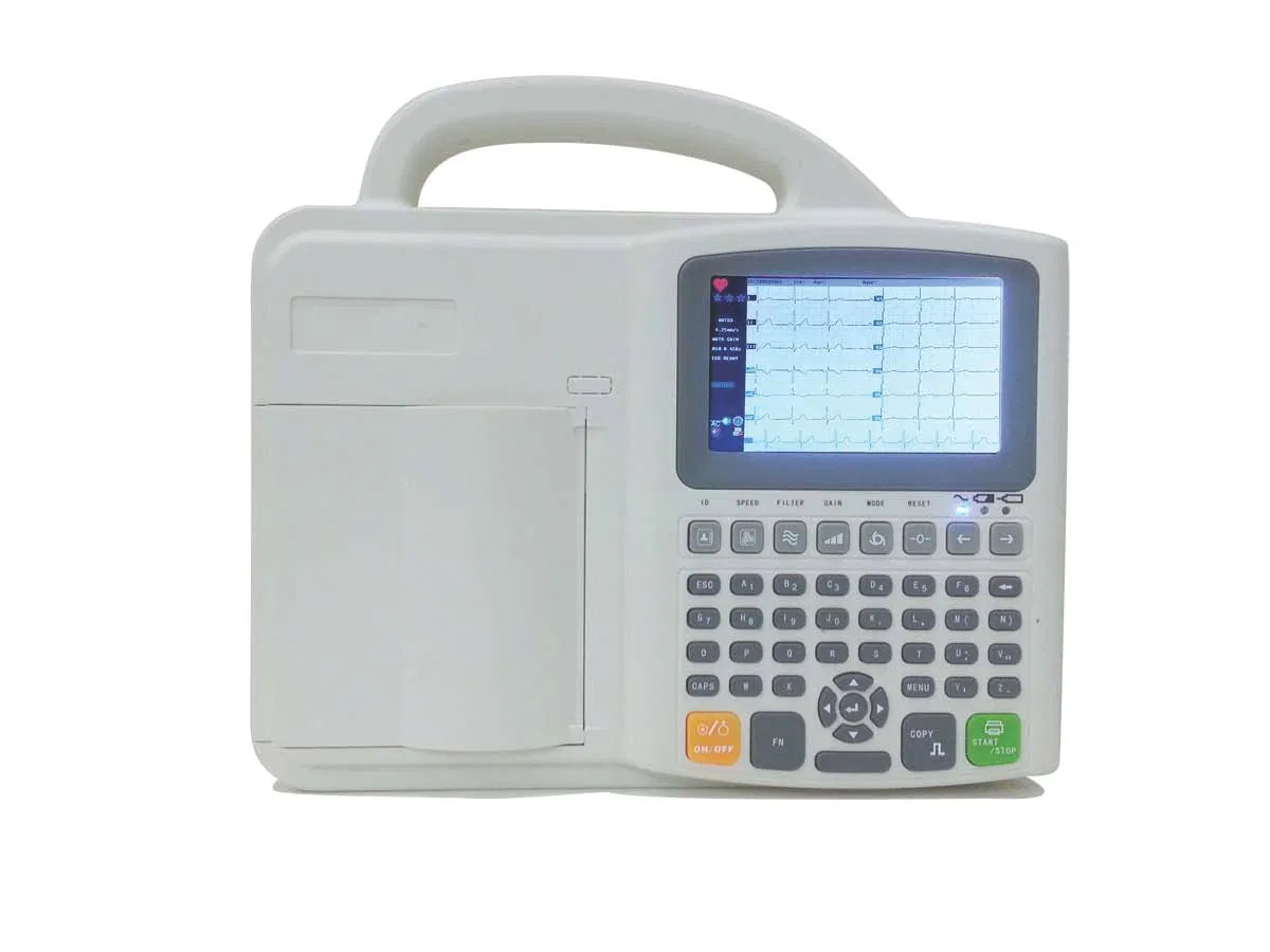 Instrumentos de Ultrasonido Médico 6 Máquina de ECG de Canal 5.0'' Pantalla Color TFT LCD 12 Electrocardiografía Portátil de Derivación