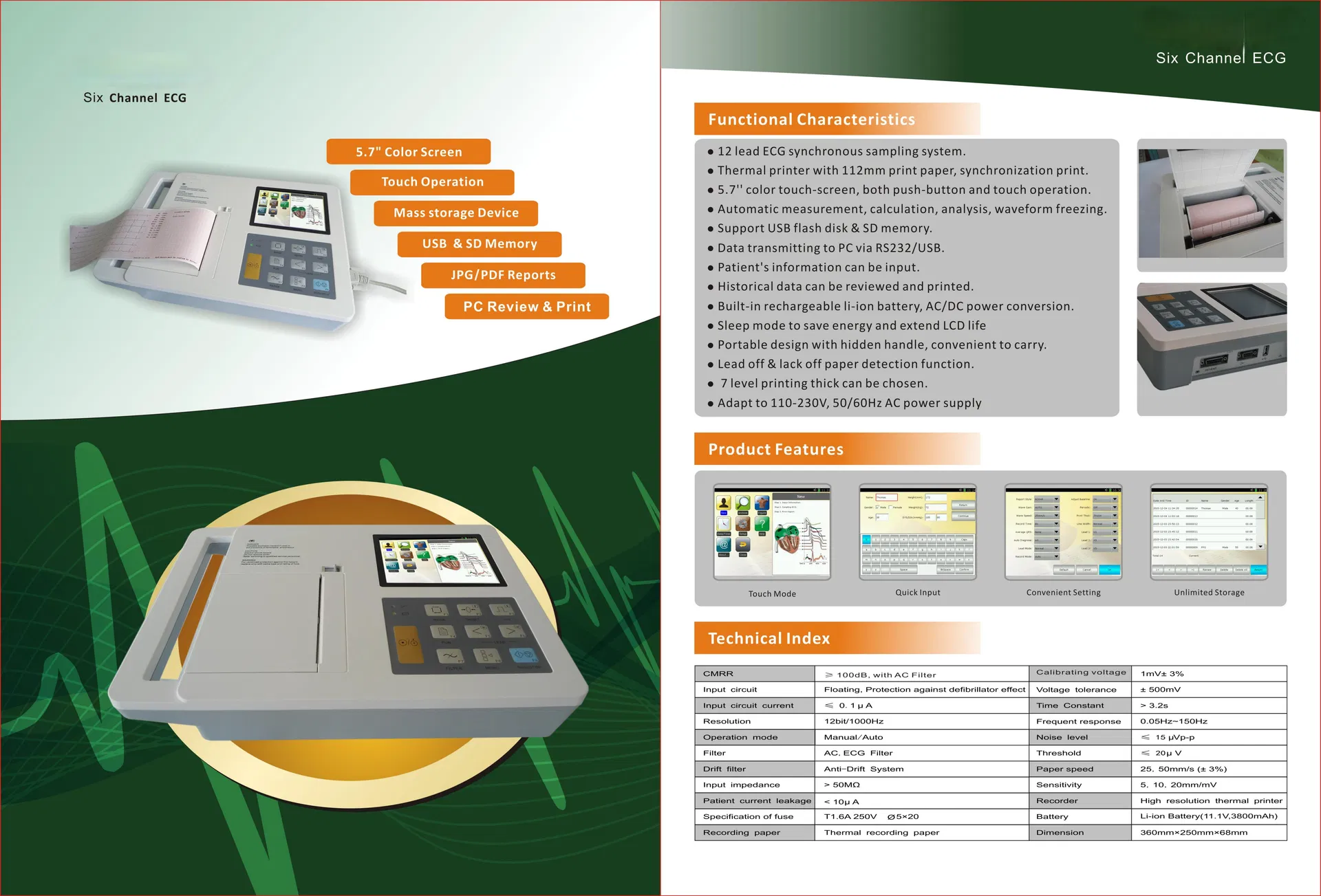 Máquina de ECG portátil digital aprobada 6 electrocardiograma hospitalario