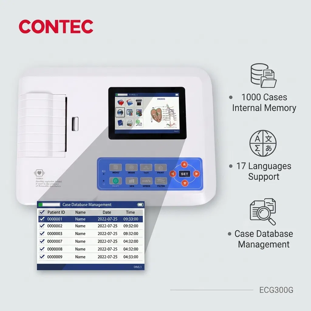 Contec ECG300g Precio de la máquina de ECG 12 Electrodo 3 Máquina de ECG portátil de canal