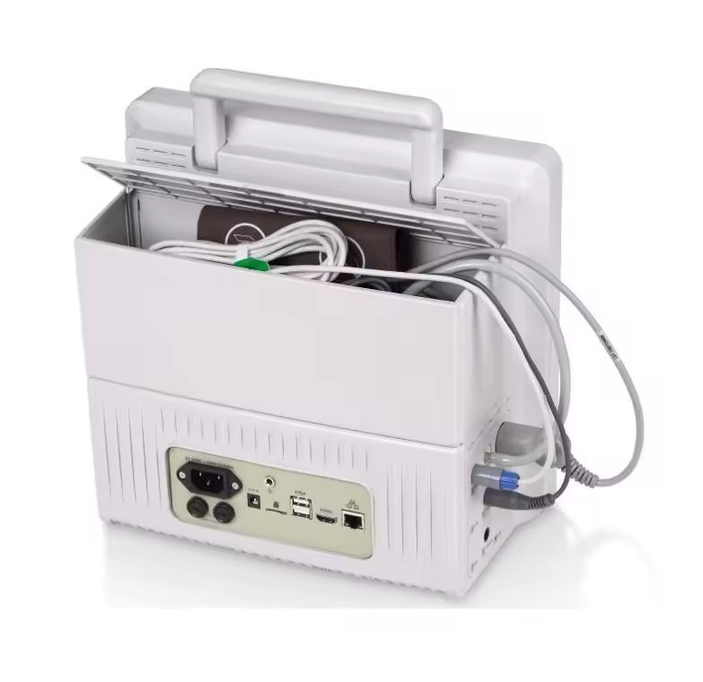 Monitoreo de pacientes en UCI móvil médica, presión arterial, oximetros de pulso, monitor multiparamétrico, electrocardiograma, forma de onda